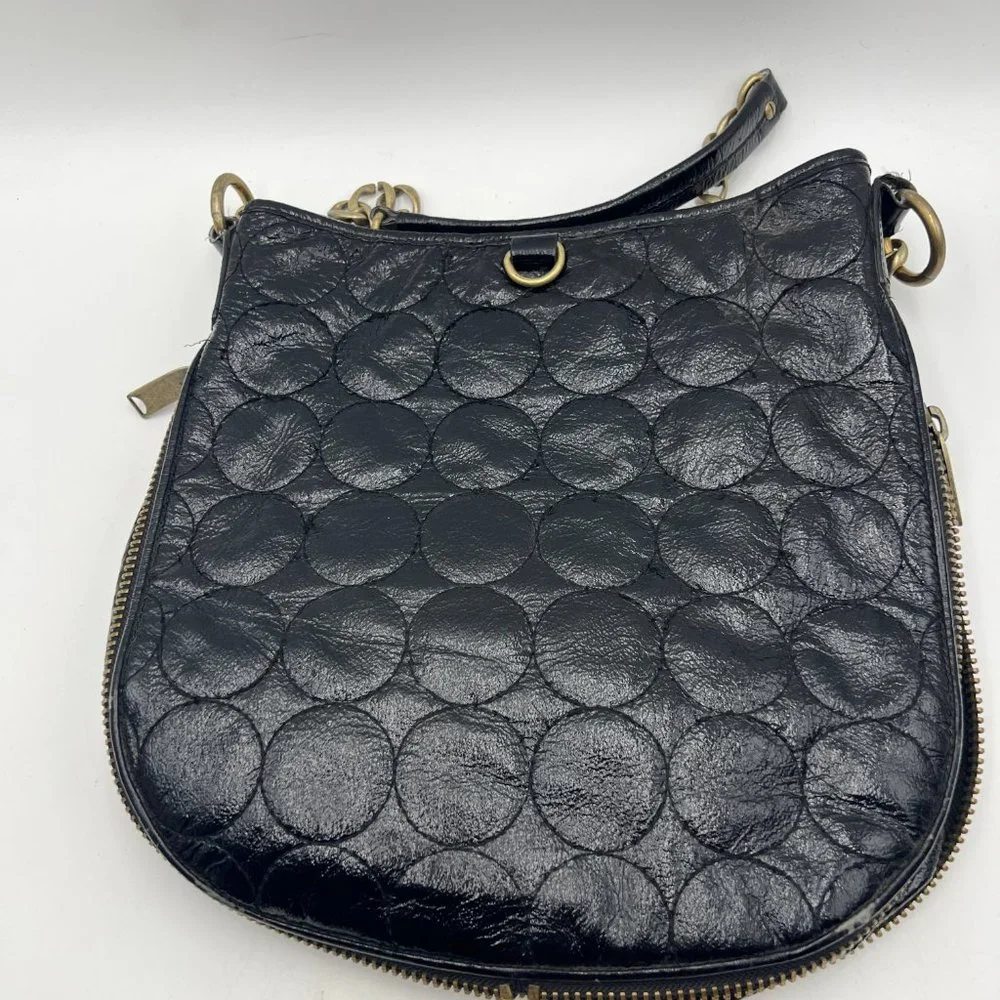 Cynthia Rowley Hobo Black Patent Style Leather‎ Tote Shoulder Bag Metal Hardware